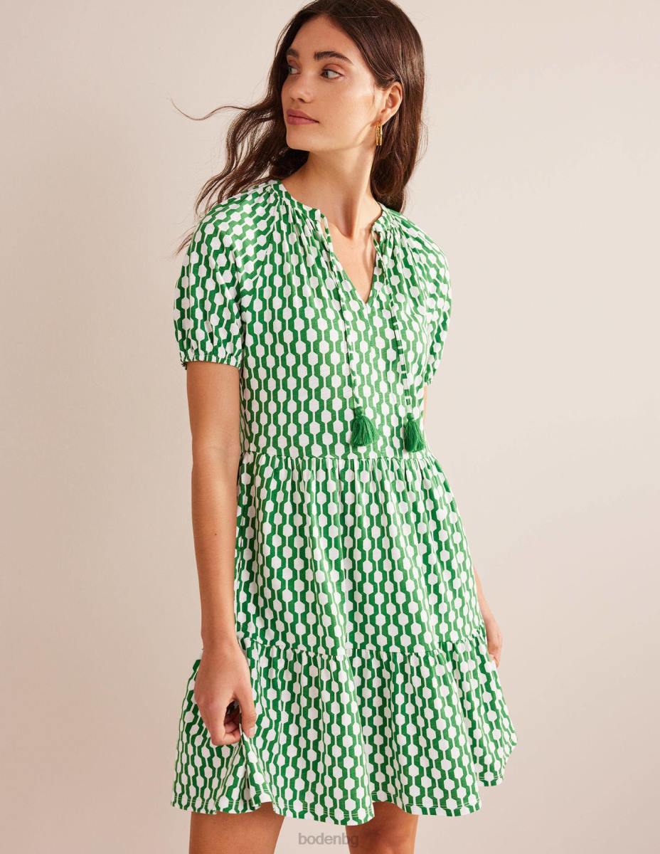 облекло Boden мини рокля от трико с къс ръкав вълнисти хълмове и геолазур Жени LL681181