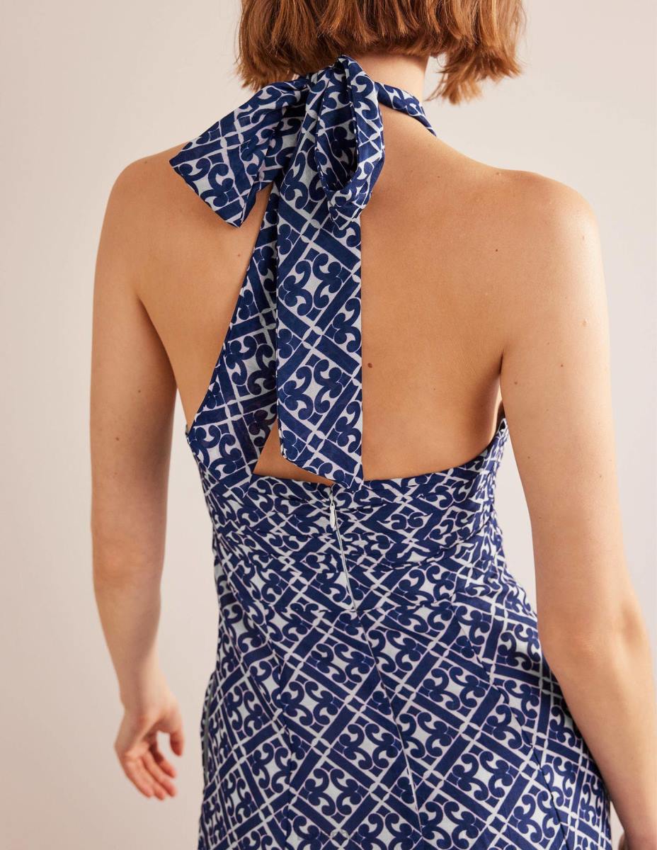 облекло Boden миди рокля с деколте пруско синьо и спокоен гео Жени LL681183