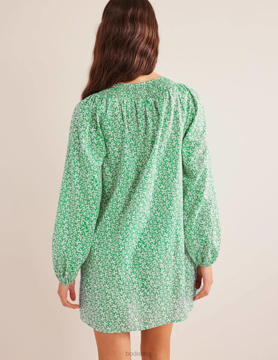 облекло Boden плажен кафтан с пушено деколте яркозелена и абстрактна зеленина Жени LL681186
