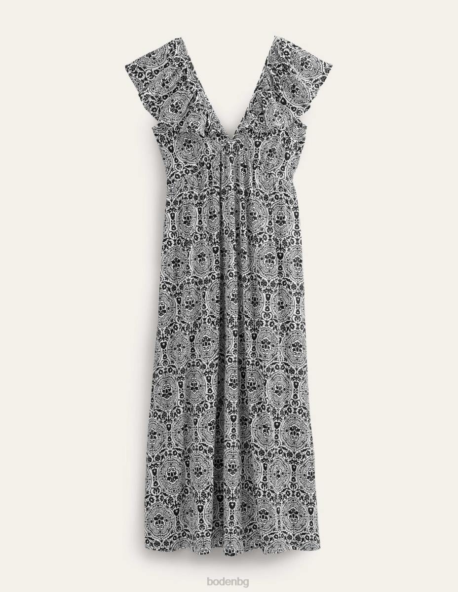 облекло Boden макси рокля от трико със завързване на гърба черни и екзотични плочки Жени LL681200