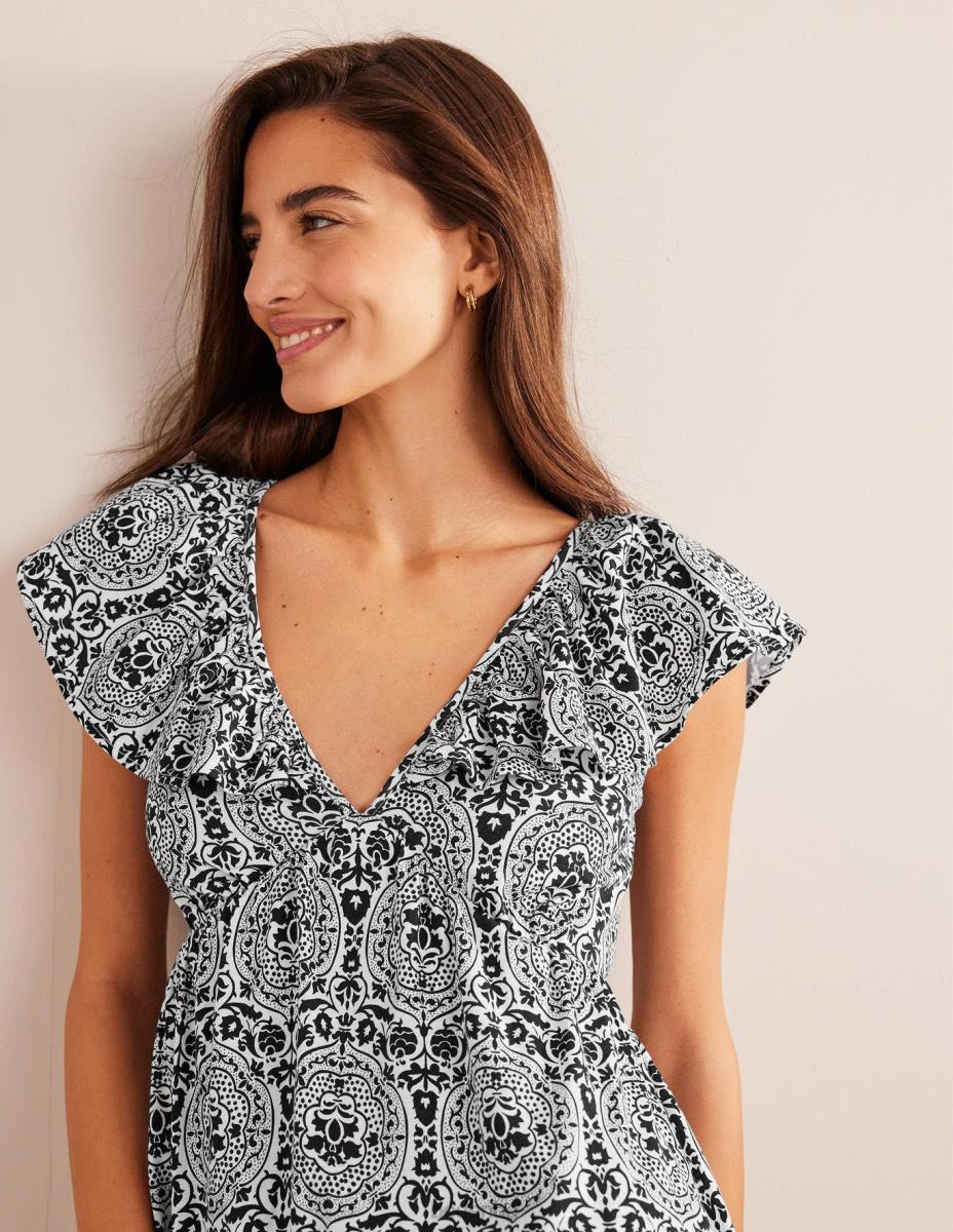 облекло Boden макси рокля от трико със завързване на гърба черни и екзотични плочки Жени LL681200