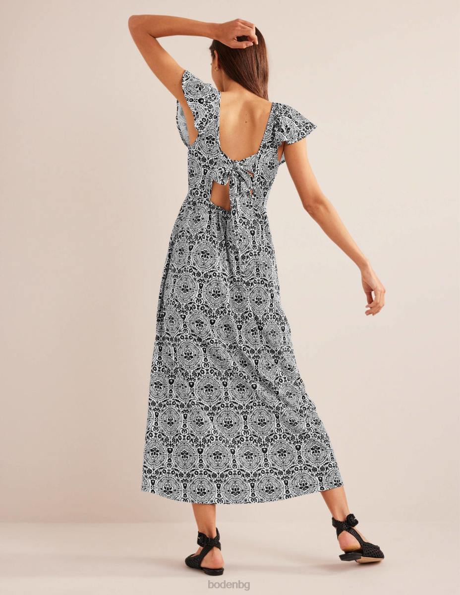 облекло Boden макси рокля от трико със завързване на гърба черни и екзотични плочки Жени LL681200