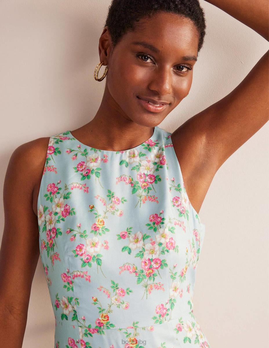 облекло Boden прилепнала миди рокля бледозелено и винтидж флорално Жени LL681201