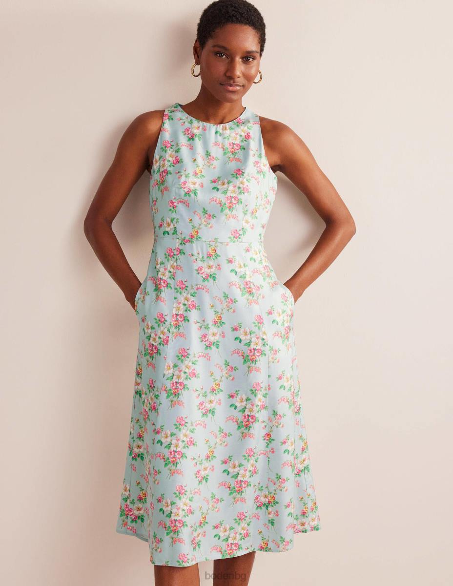 облекло Boden прилепнала миди рокля бледозелено и винтидж флорално Жени LL681201