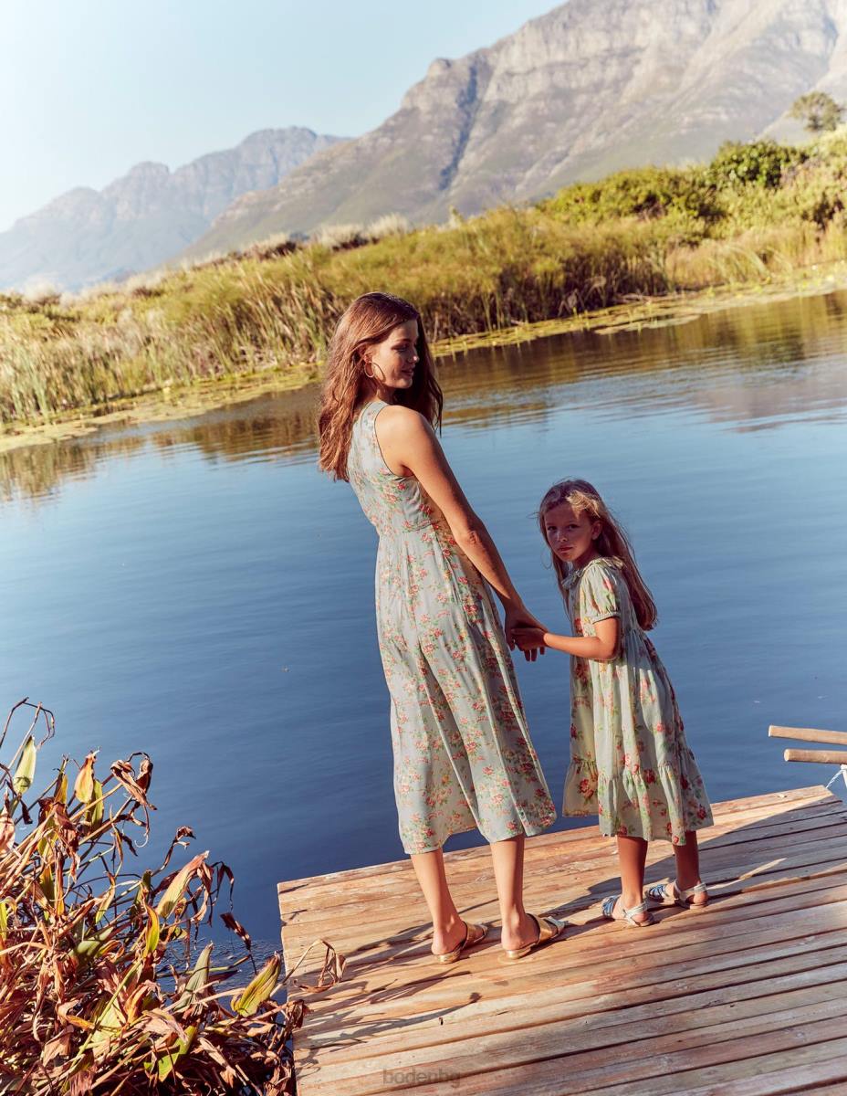 облекло Boden прилепнала миди рокля бледозелено и винтидж флорално Жени LL681201