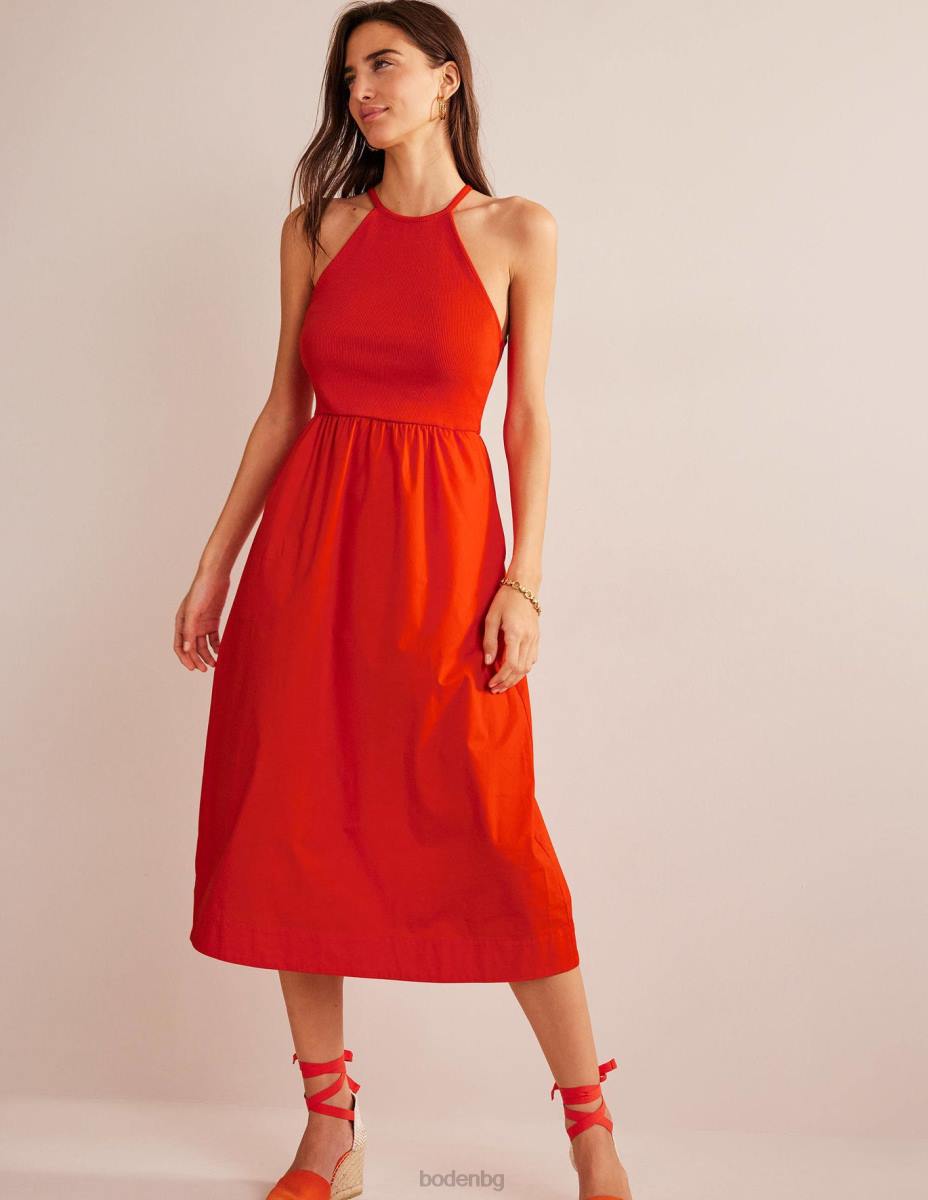 облекло Boden миди рокля с оребрено деколте червен портокал Жени LL681212