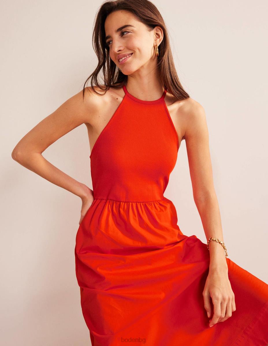 облекло Boden миди рокля с оребрено деколте червен портокал Жени LL681212