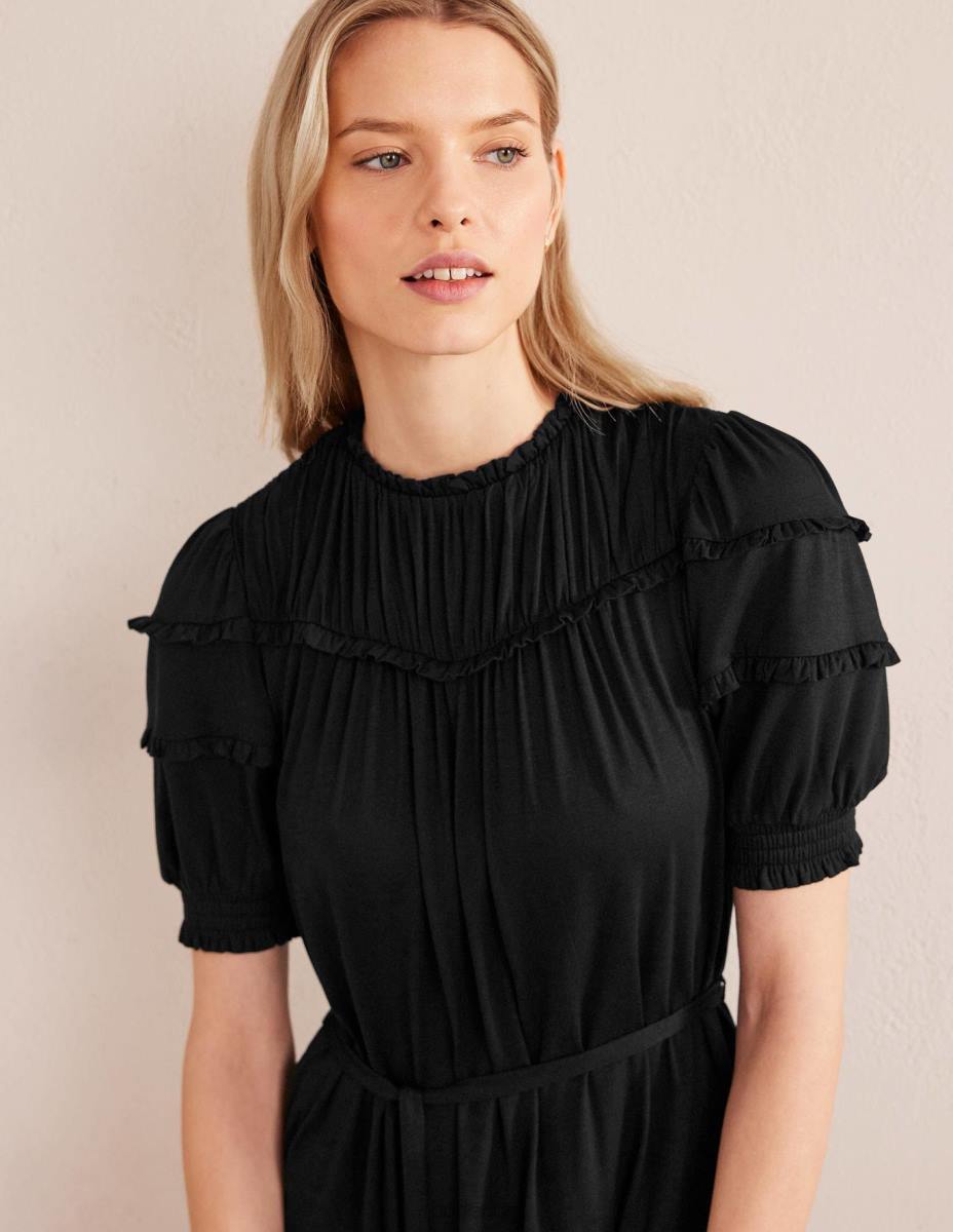 облекло Boden миди рокля от трико с детайли на кокетката черен Жени LL681224