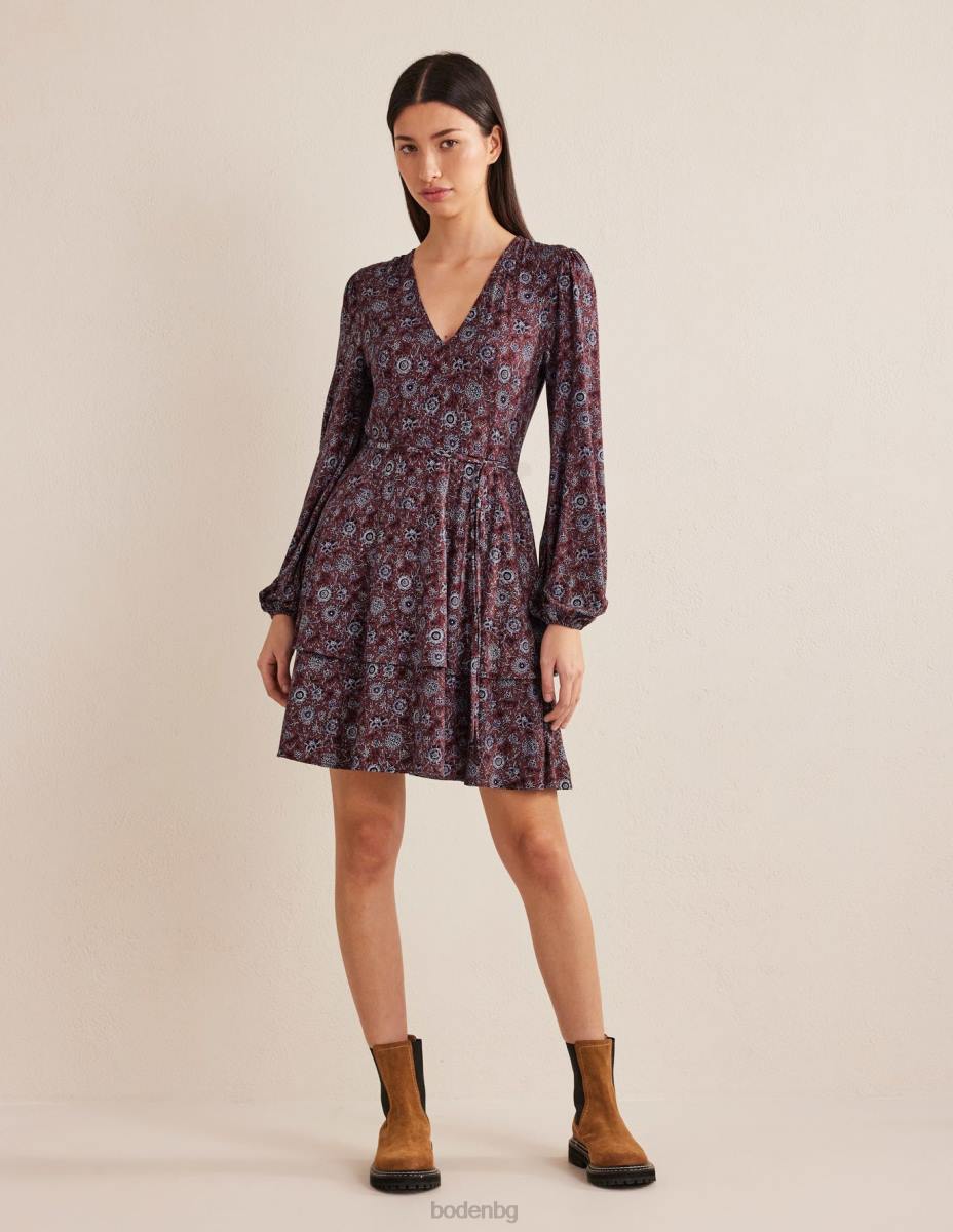 облекло Boden многоетажна мини рокля от трико подправена ябълка и флорален гоблен Жени LL681227