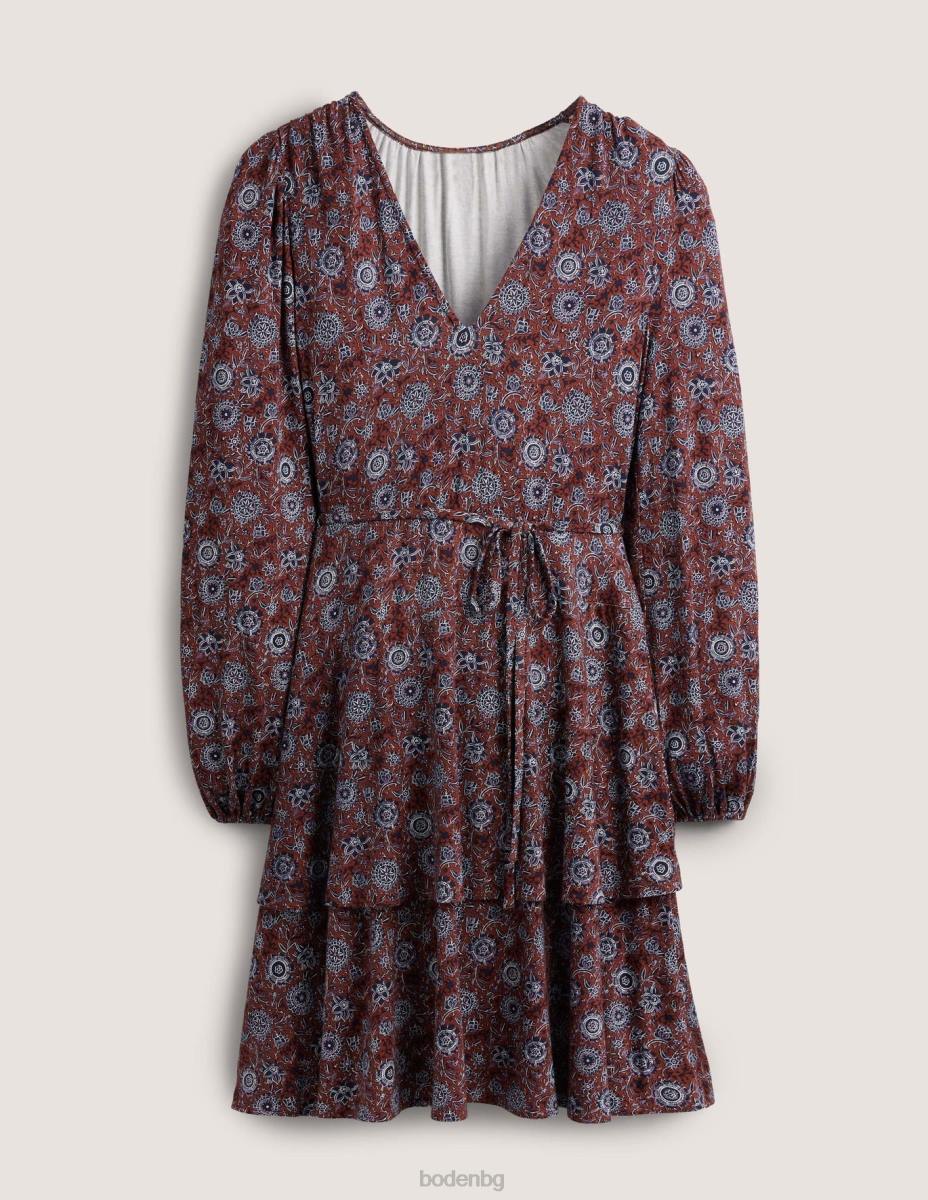 облекло Boden многоетажна мини рокля от трико подправена ябълка и флорален гоблен Жени LL681227