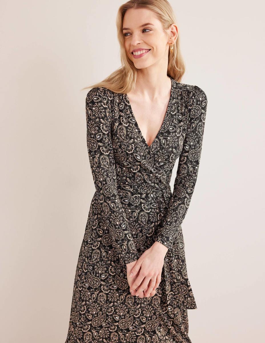 облекло Boden макси рокля от трико черна и пейсли тераса Жени LL681237