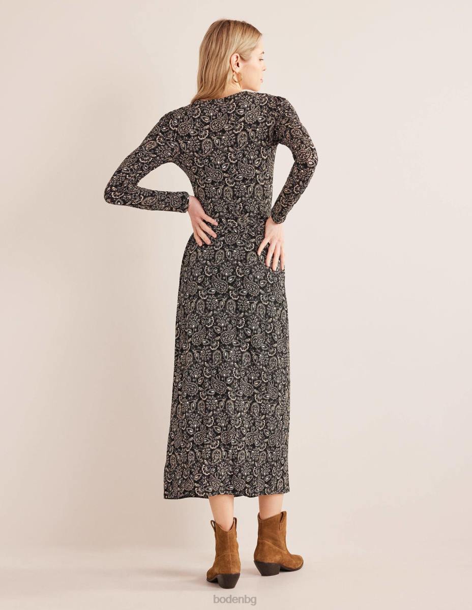 облекло Boden макси рокля от трико черна и пейсли тераса Жени LL681237