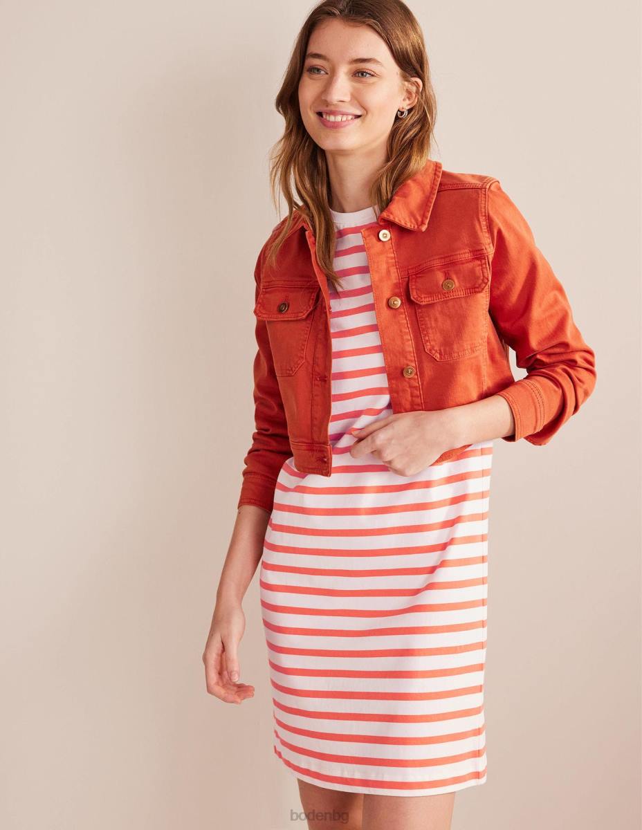 облекло Boden мини тениска от трико ивица от слонова кост и райска ябълка Жени LL681253