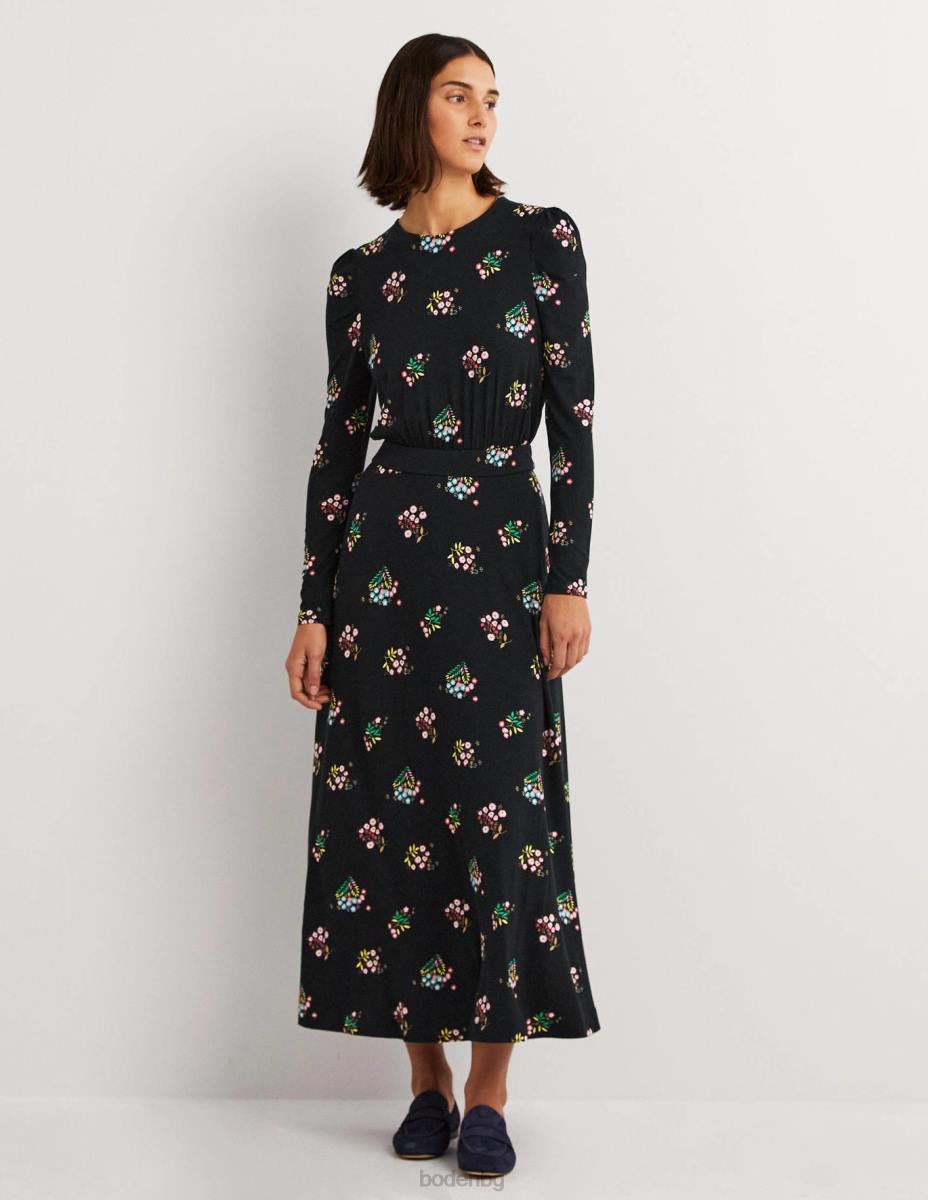 облекло Boden миди рокля от трико с буф ръкав черен и деликатен стрък Жени LL681256