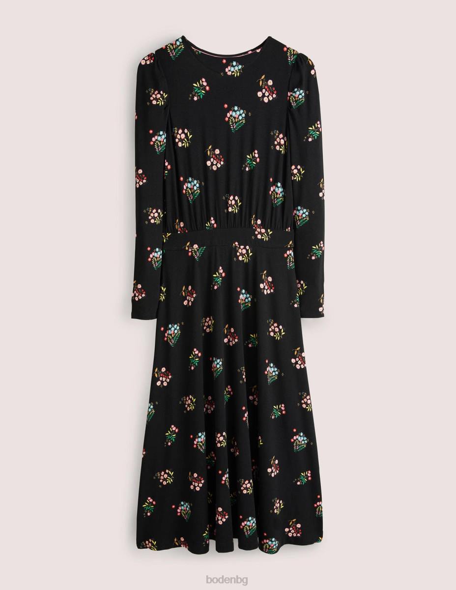 облекло Boden миди рокля от трико с буф ръкав черен и деликатен стрък Жени LL681256