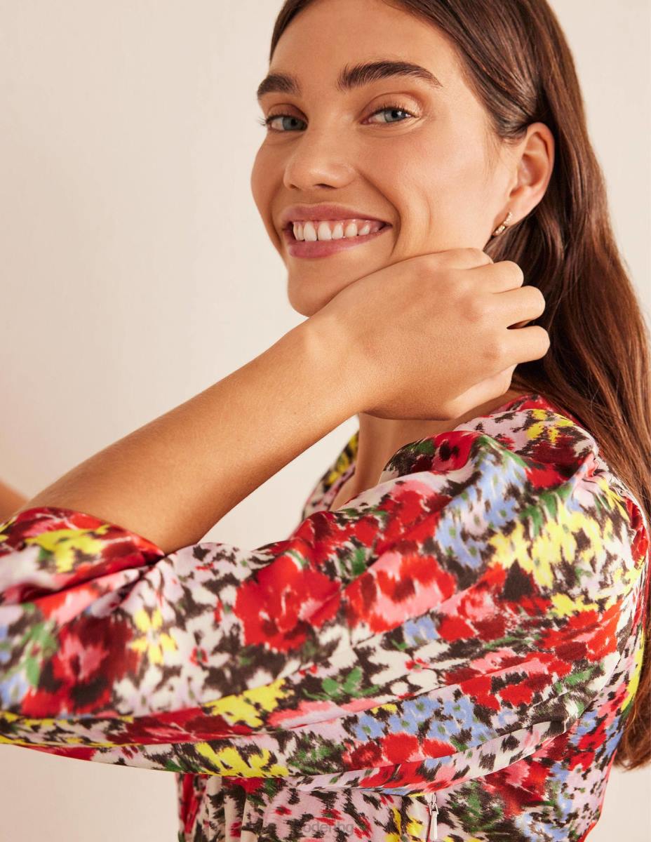 облекло Boden сатенена чаена рокля с копчета мулти & моаре цъфтеж Жени LL681257