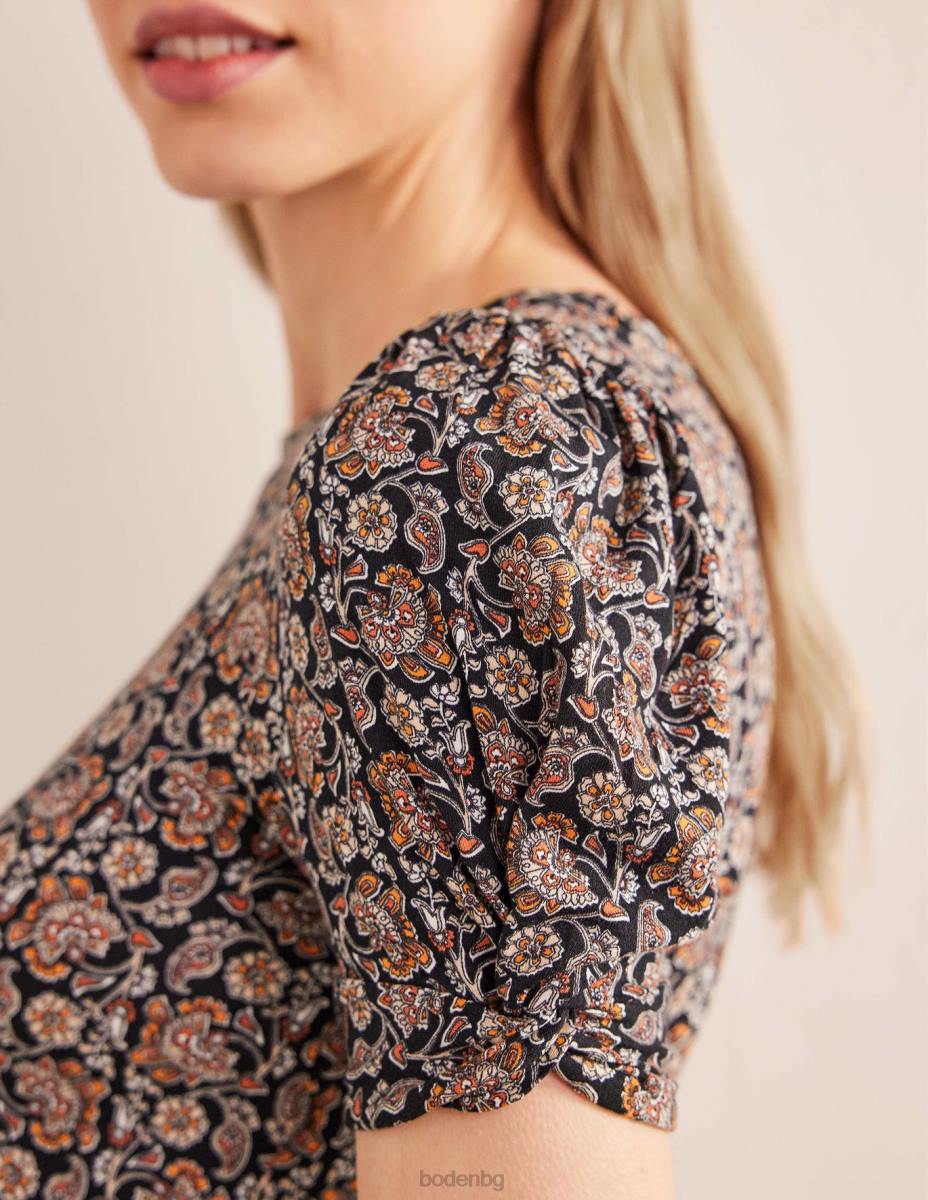 облекло Boden мини рокля от трико с възли черен и блок пейсли Жени LL681272