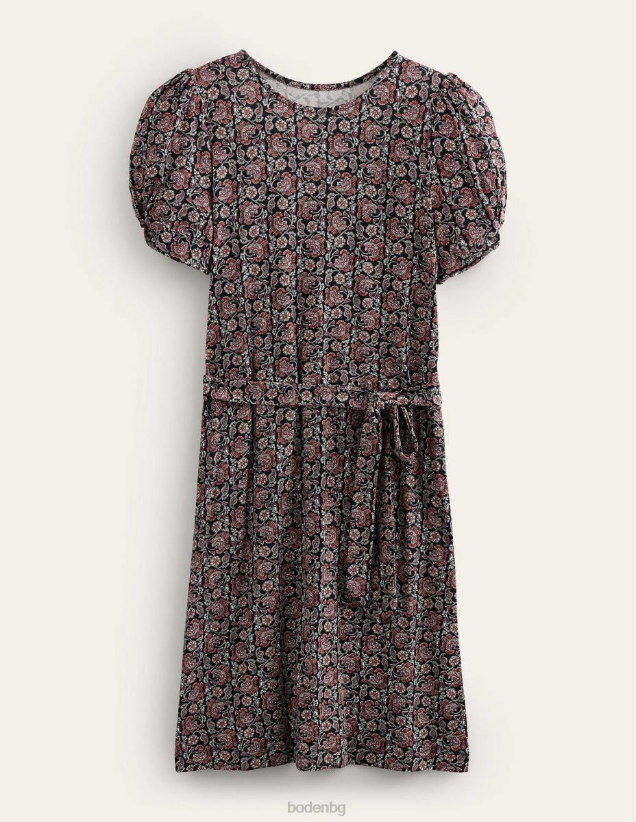 облекло Boden мини рокля от трико с възли черен и блок пейсли Жени LL681272