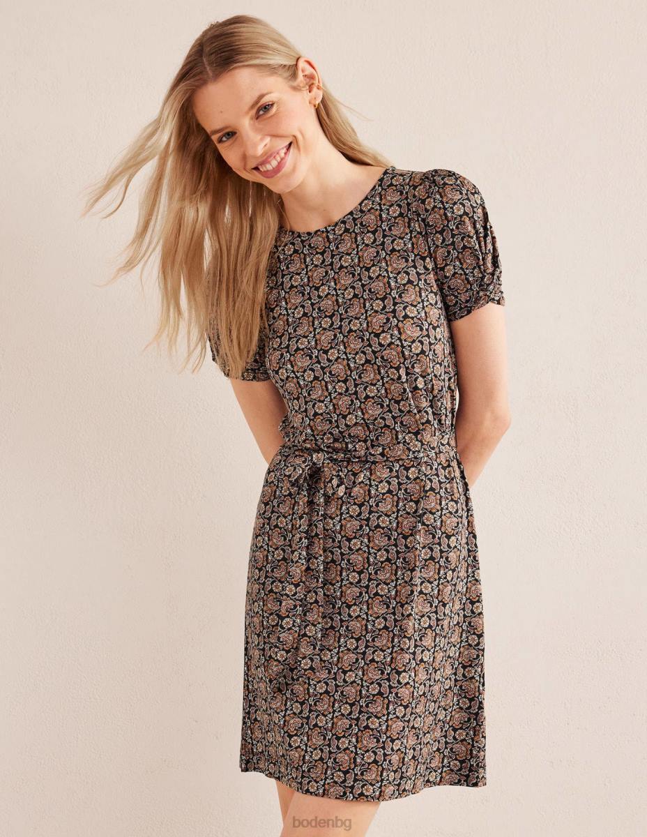 облекло Boden мини рокля от трико с възли черен и блок пейсли Жени LL681272