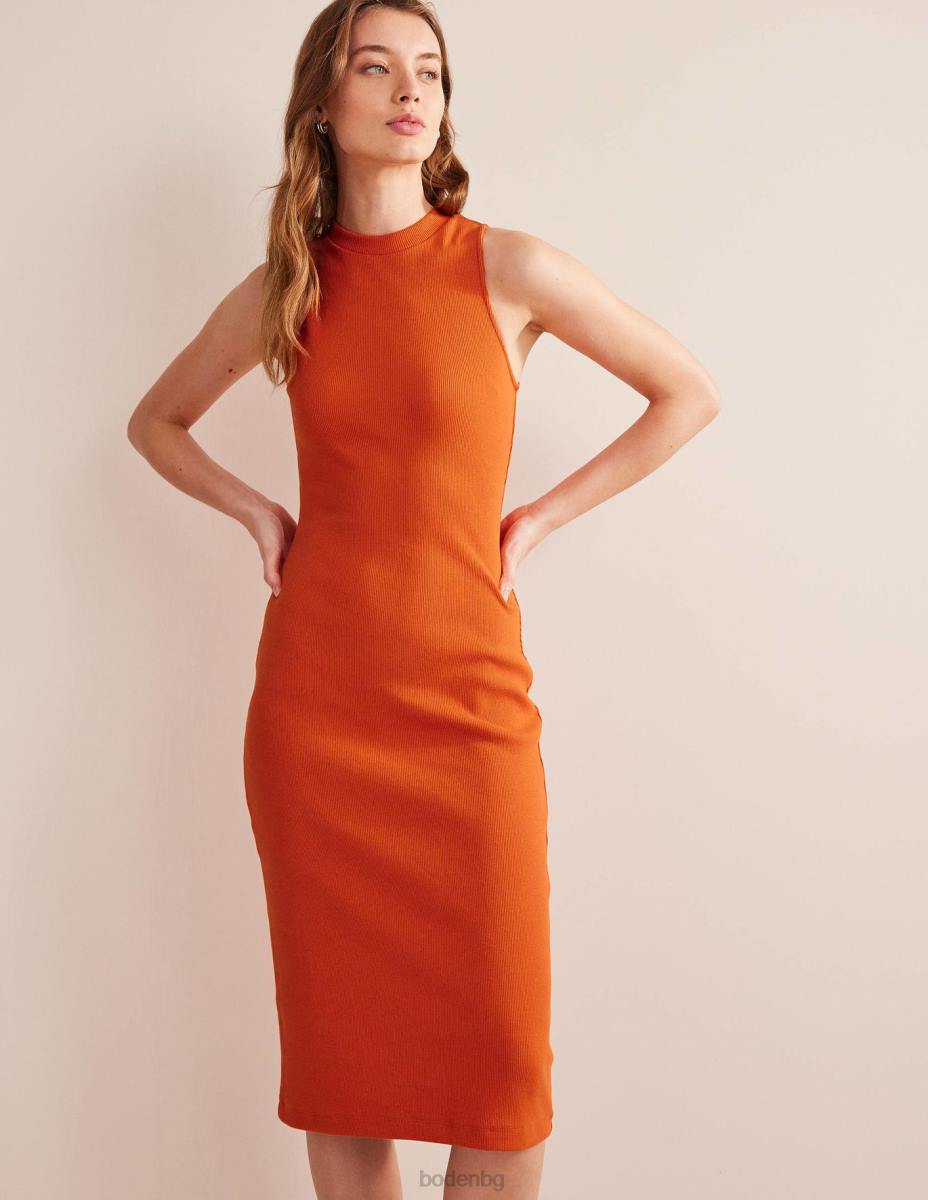 облекло Boden миди рокля от джърси със състезателно ребро кумкуат Жени LL681296