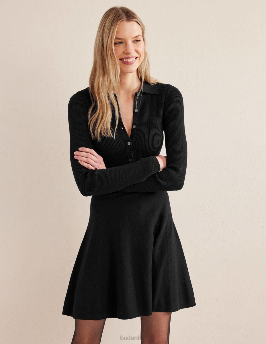 облекло Boden плетена мини рокля с ребра черен Жени LL681299