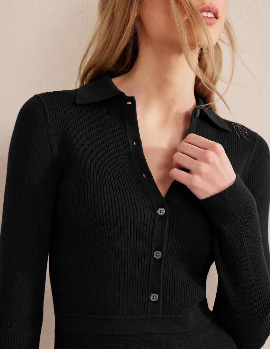 облекло Boden плетена мини рокля с ребра черен Жени LL681299