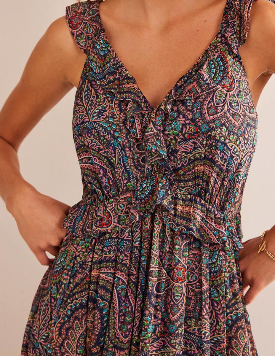 облекло Boden макси рокля с волани и завързване лек флот и дворец Жени LL6813