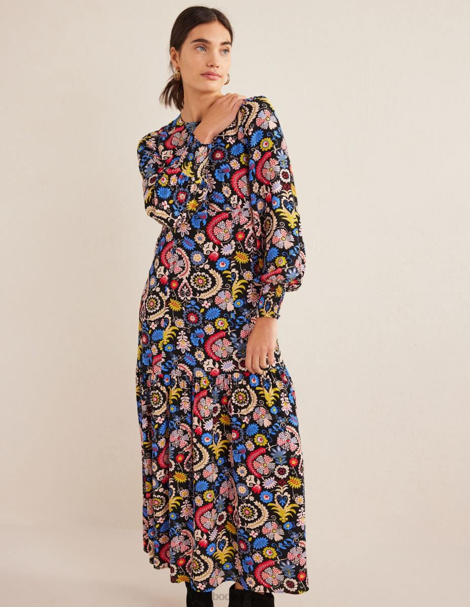 облекло Boden макси рокля с маншет мулти и тропически чар Жени LL681312