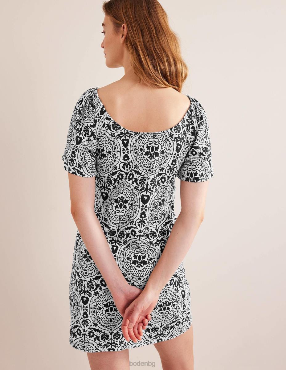 облекло Boden мини рокля от трико с широко деколте черни и екзотични плочки Жени LL681319