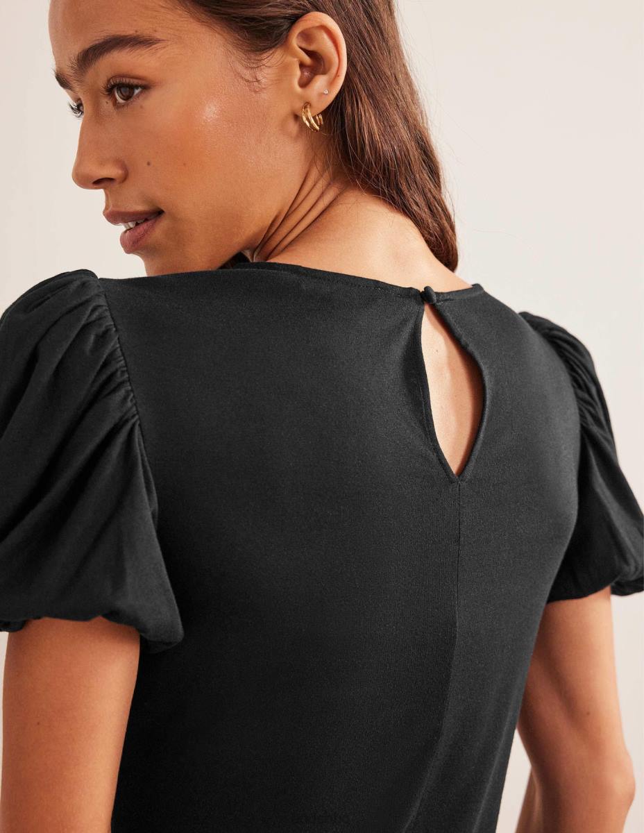 облекло Boden миди рокля от трико с буф ръкав черен Жени LL681322