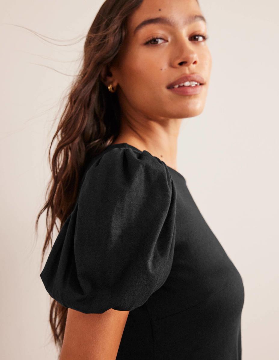 облекло Boden миди рокля от трико с буф ръкав черен Жени LL681322