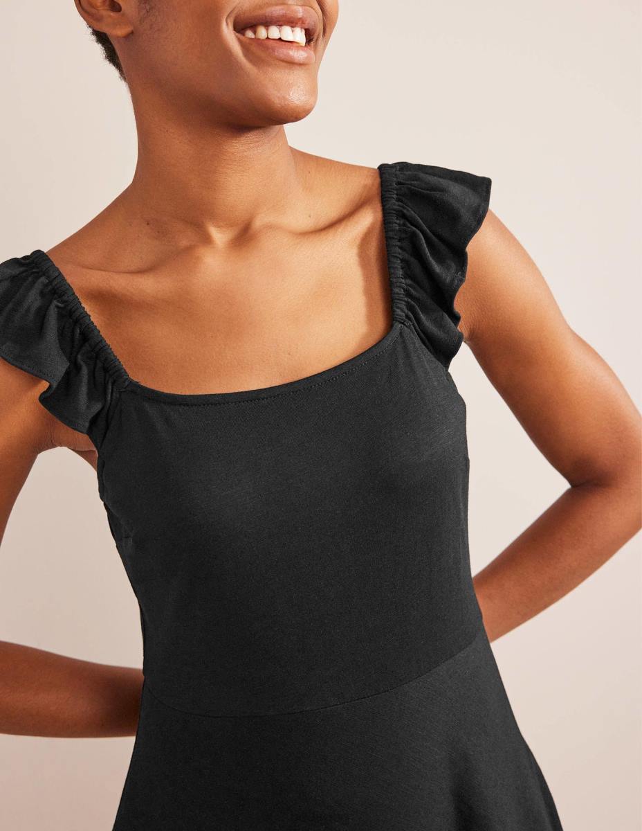 облекло Boden миди рокля от трико с волани черен Жени LL681327