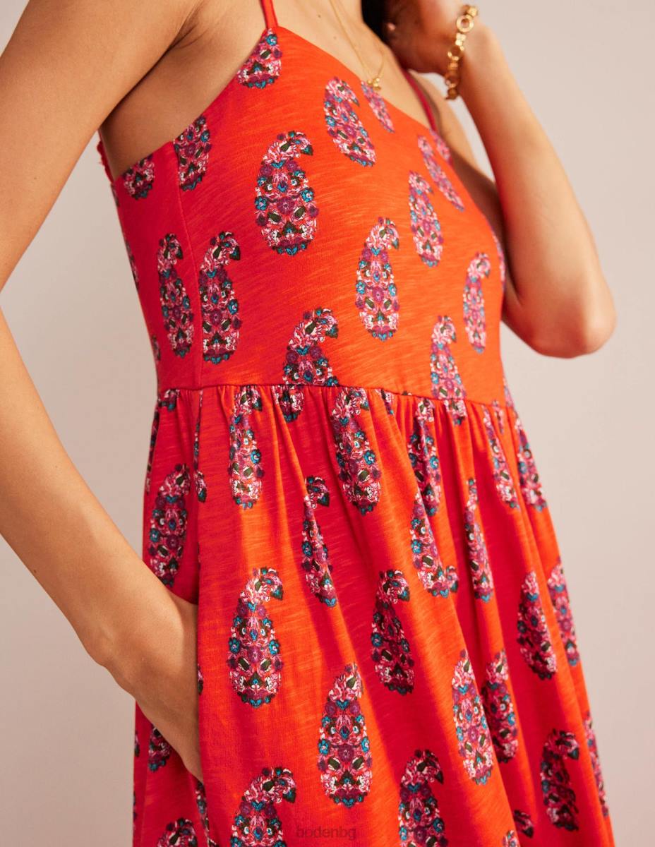 облекло Boden миди рокля от трико с презрамки червен портокал и сладък пейсли Жени LL681345