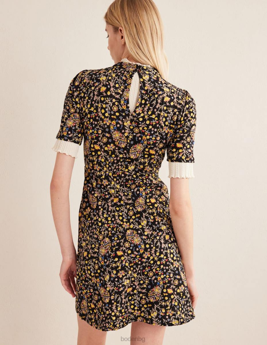 облекло Boden мини рокля от трико пейсли от черни и диви цветя Жени LL681346