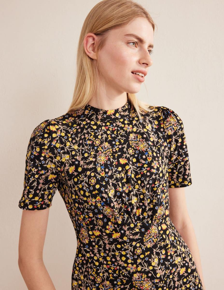 облекло Boden мини рокля от трико пейсли от черни и диви цветя Жени LL681346