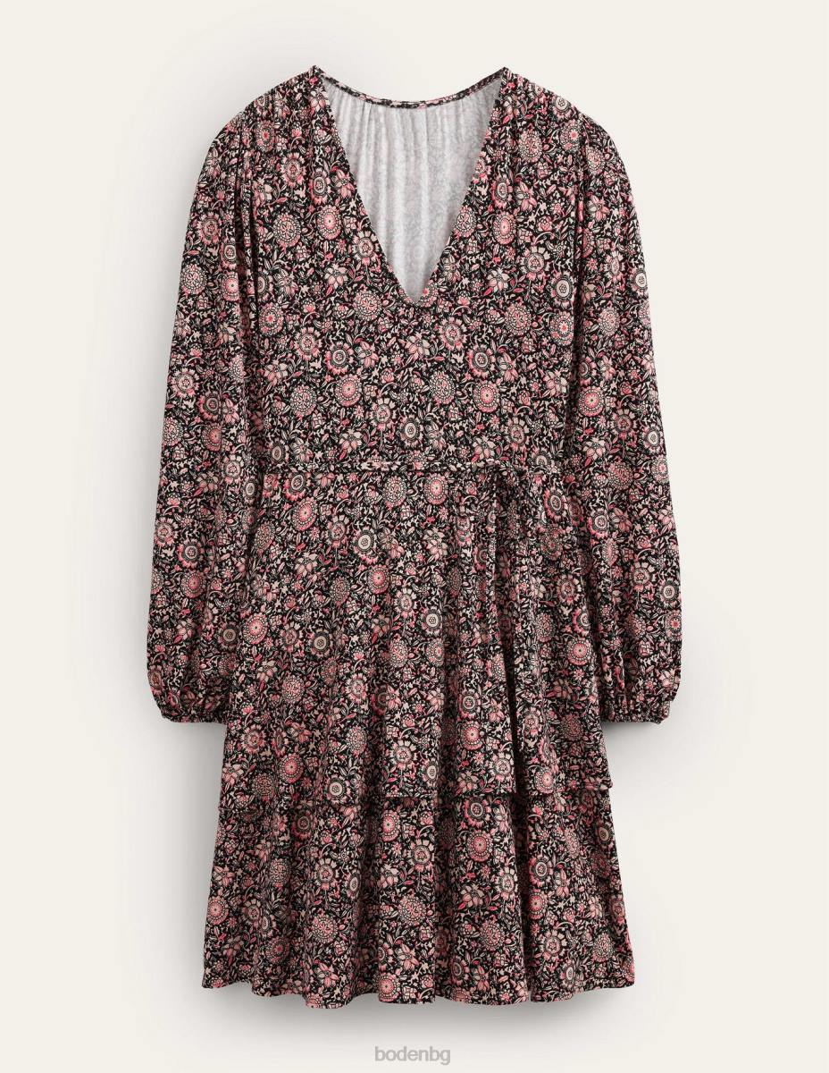 облекло Boden многоетажна мини рокля от трико пуканки и флорален гоблен Жени LL681361