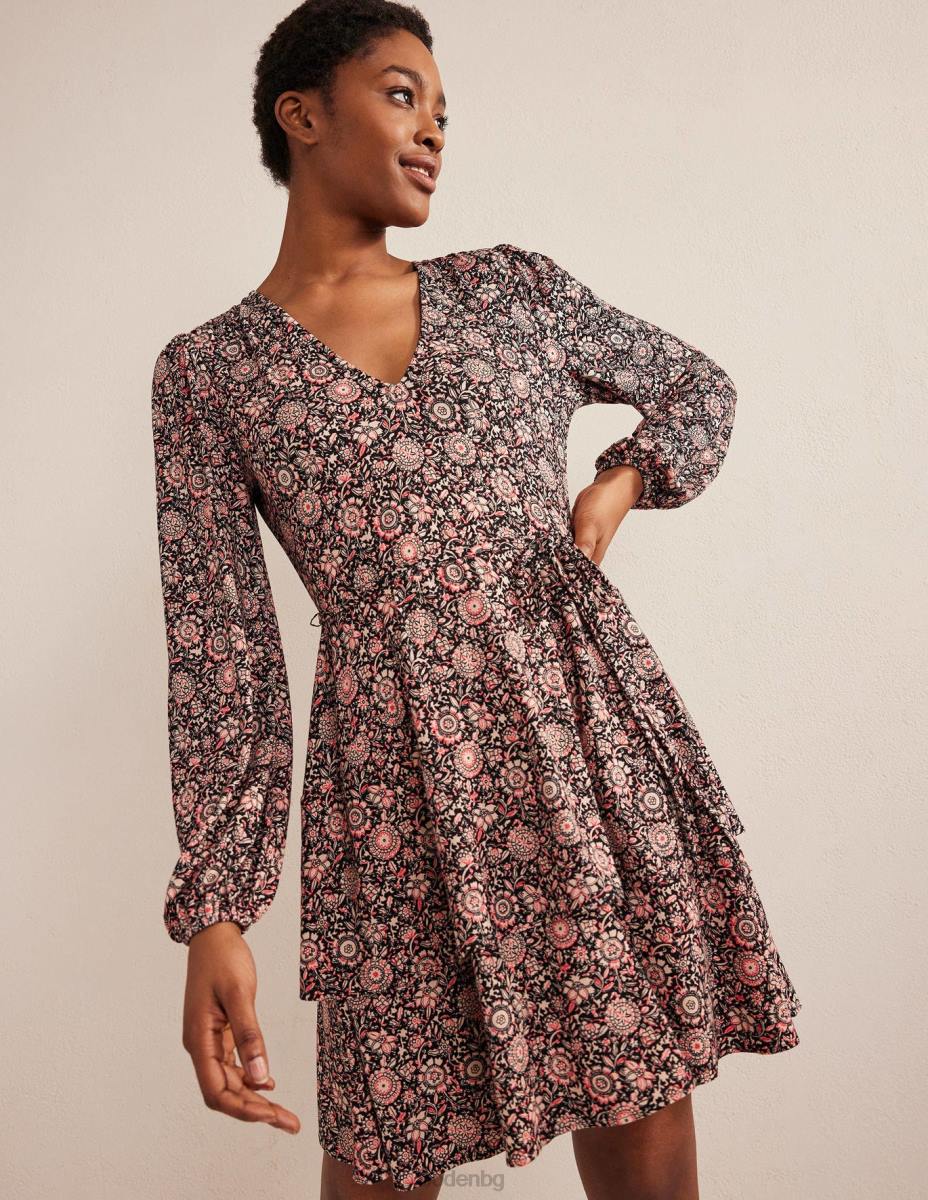 облекло Boden многоетажна мини рокля от трико пуканки и флорален гоблен Жени LL681361