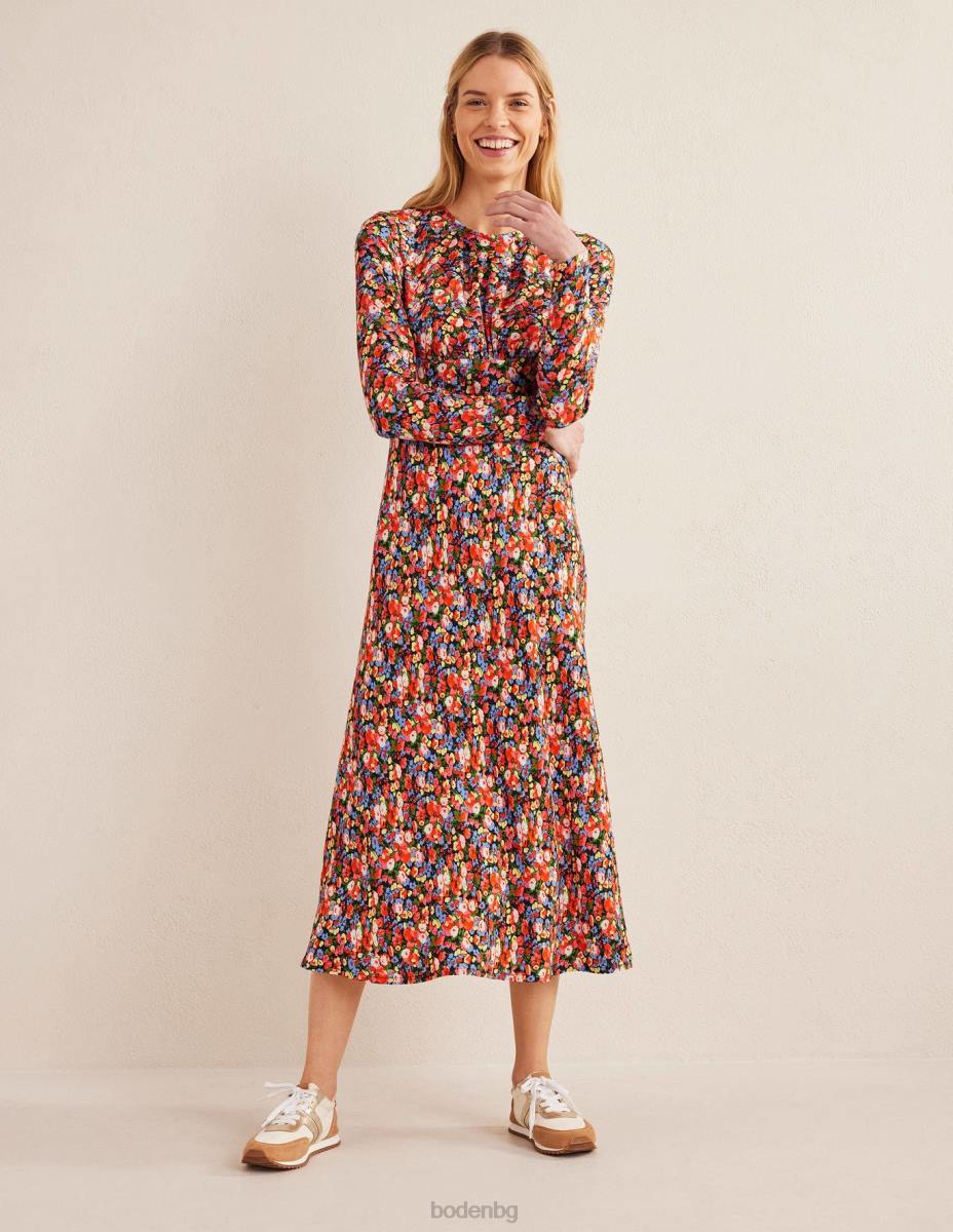 облекло Boden миди рокля за чай с кръгло деколте мулти и божур поп Жени LL681370