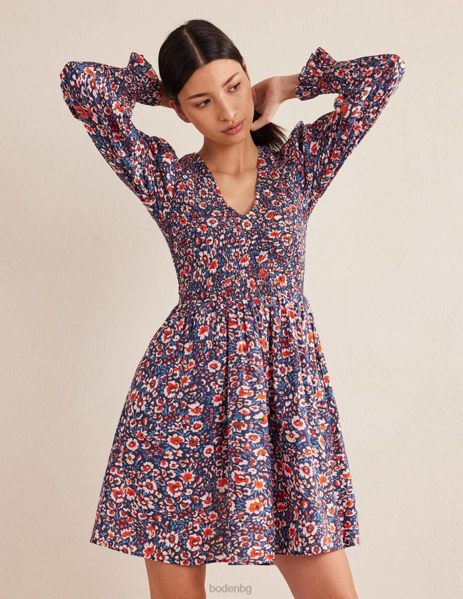 облекло Boden мини рокля с пушено елече френски флот и райски цвят Жени LL681371