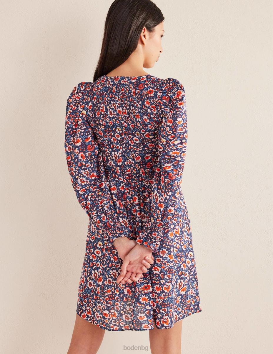 облекло Boden мини рокля с пушено елече френски флот и райски цвят Жени LL681371