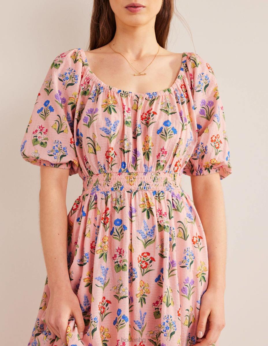 облекло Boden миди рокля с широко деколте прашно розово и пролетна градина Жени LL681384