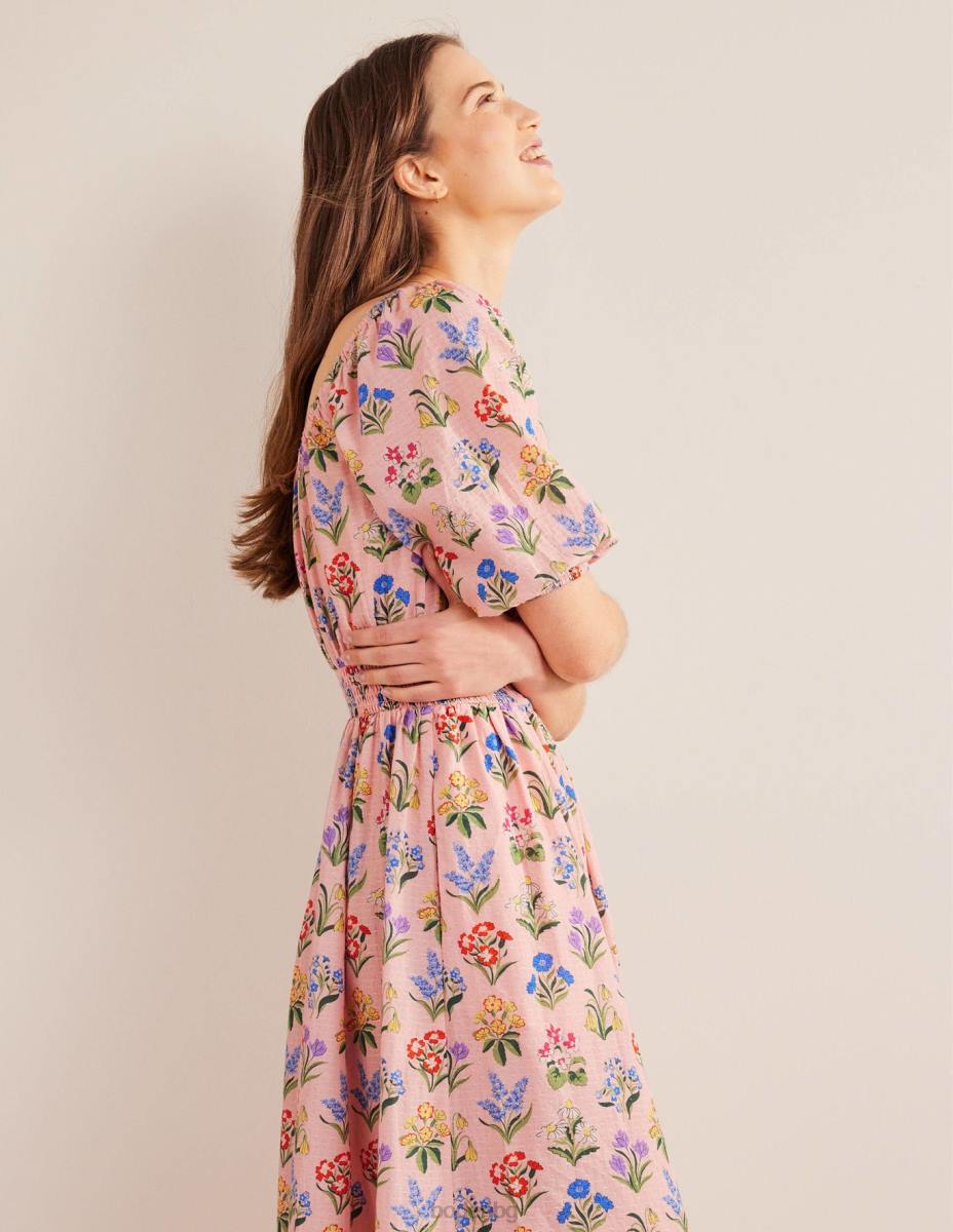 облекло Boden миди рокля с широко деколте прашно розово и пролетна градина Жени LL681384