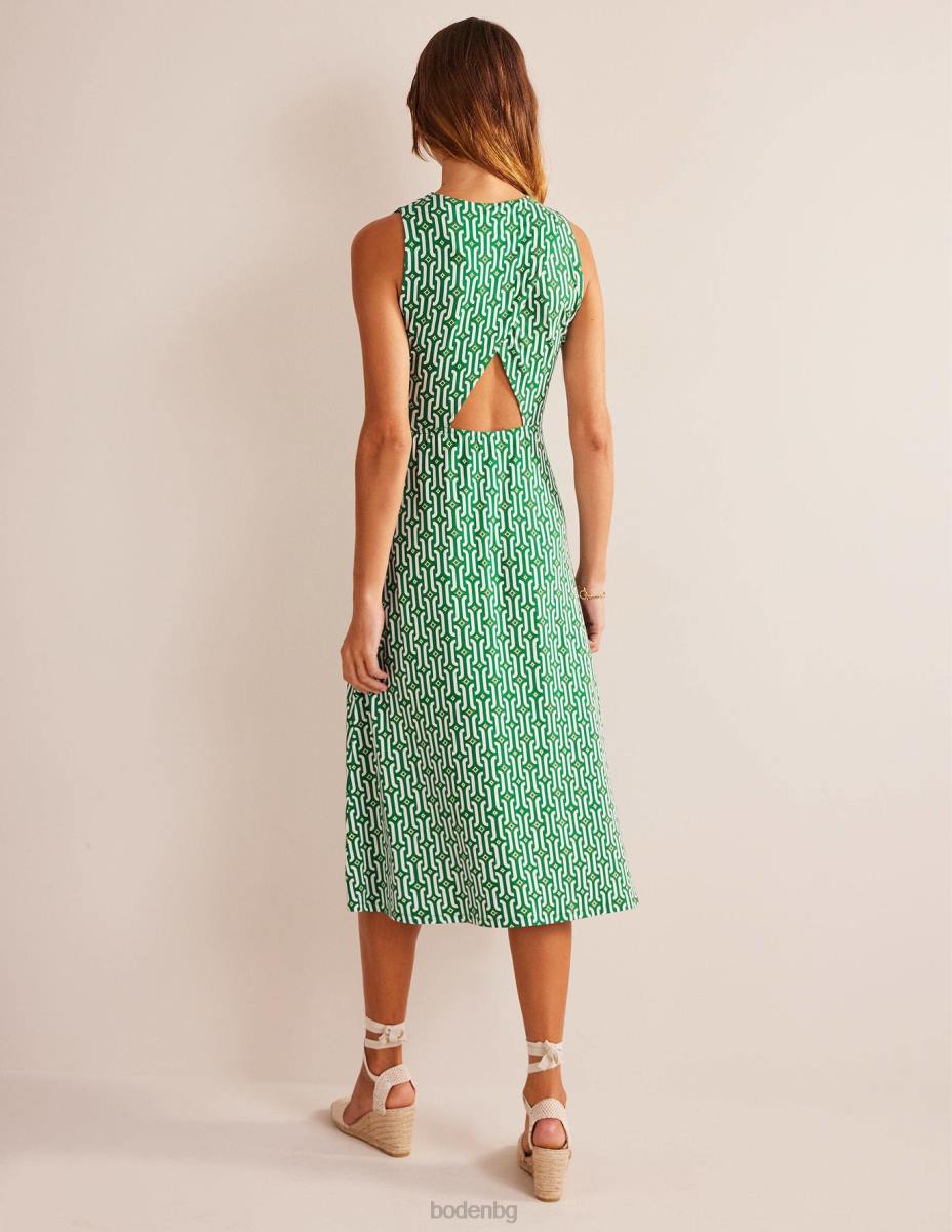 облекло Boden разкроена миди рокля от трико ярко изумрудено и лазурно гео Жени LL681388