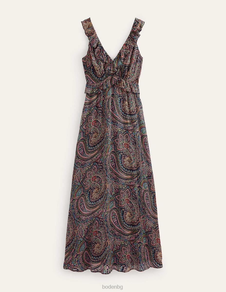 облекло Boden макси рокля с волани и завързване лек флот и дворец Жени LL6813