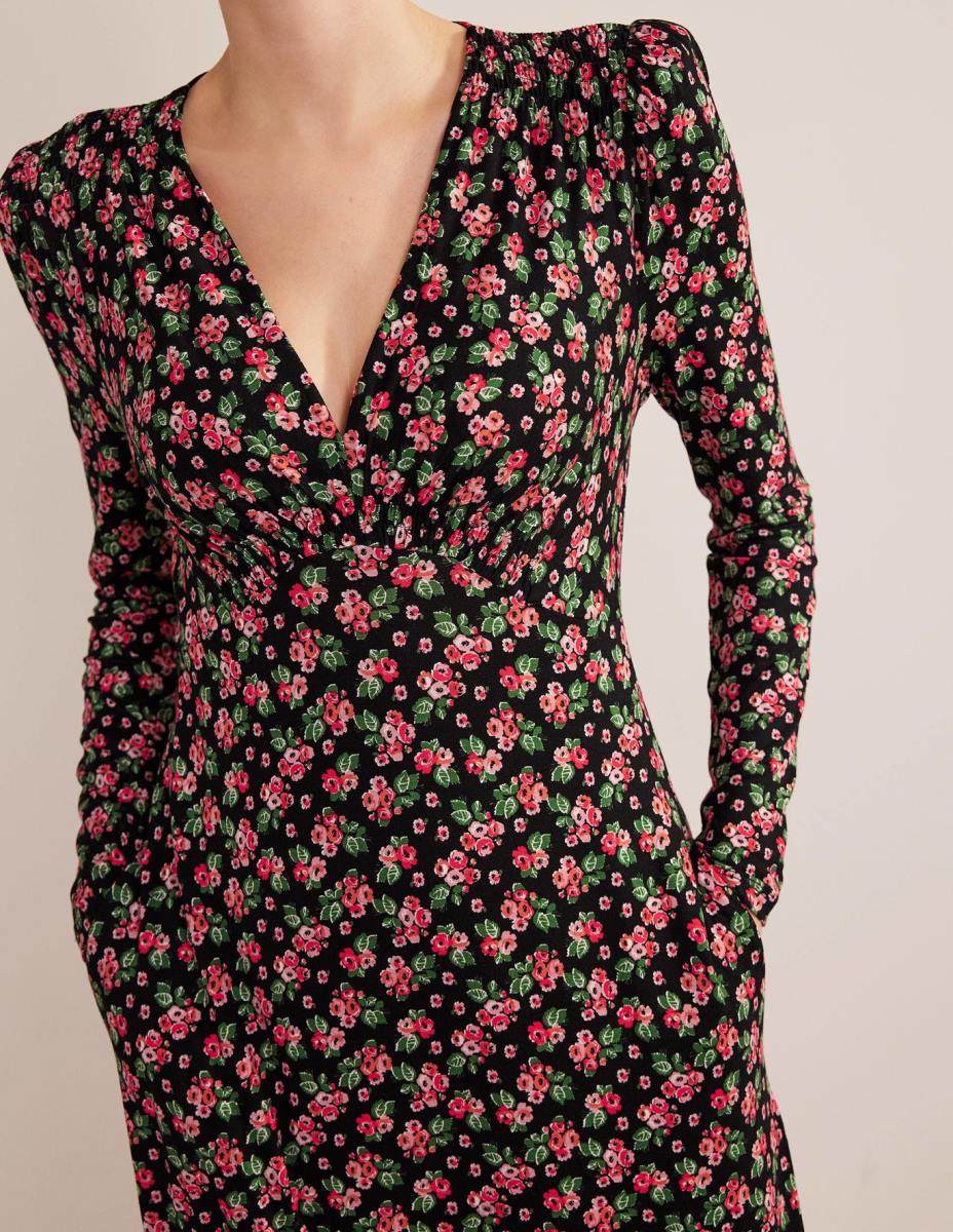 облекло Boden миди рокля от трико черна и диамантена роза Жени LL681400