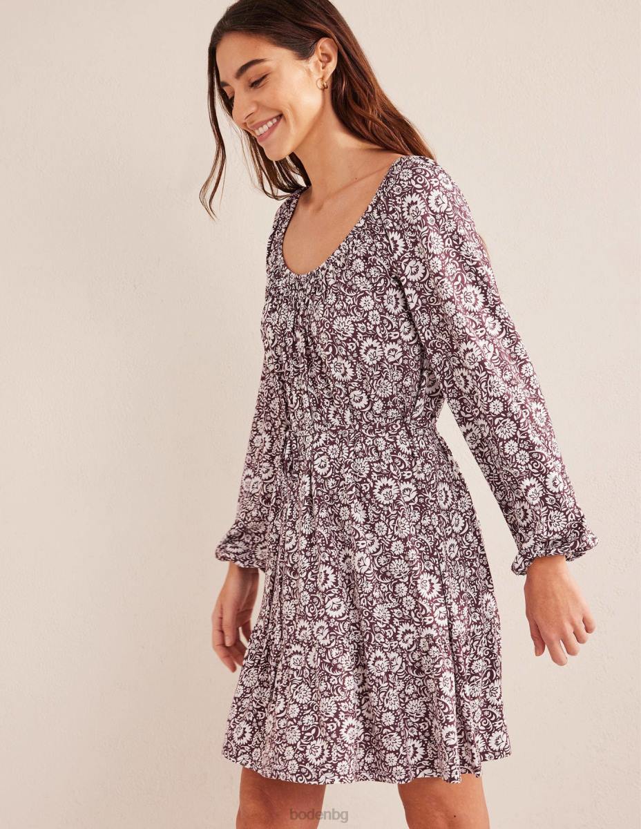 облекло Boden мини рокля от трико с много нива тъмно бордо и цъфтяща каскада Жени LL681420
