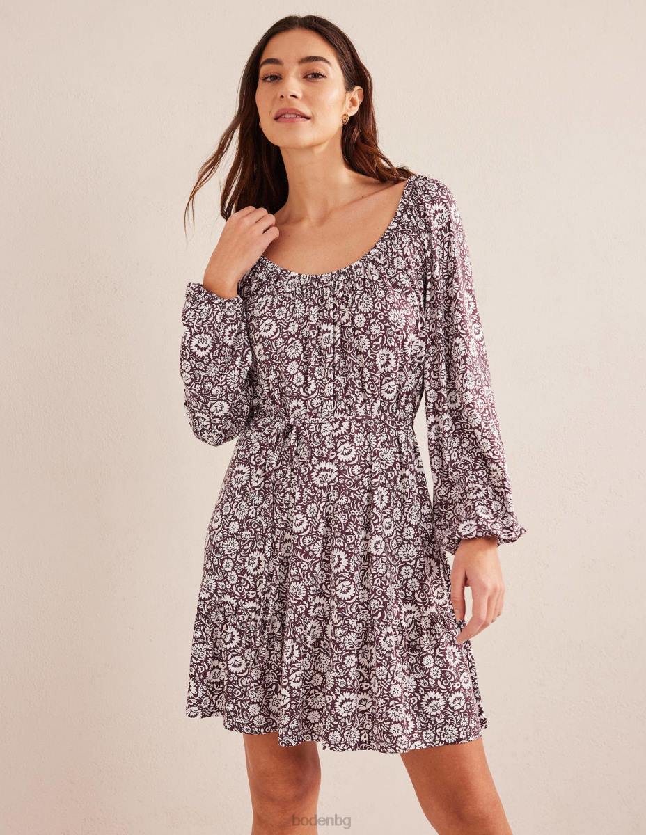 облекло Boden мини рокля от трико с много нива тъмно бордо и цъфтяща каскада Жени LL681420