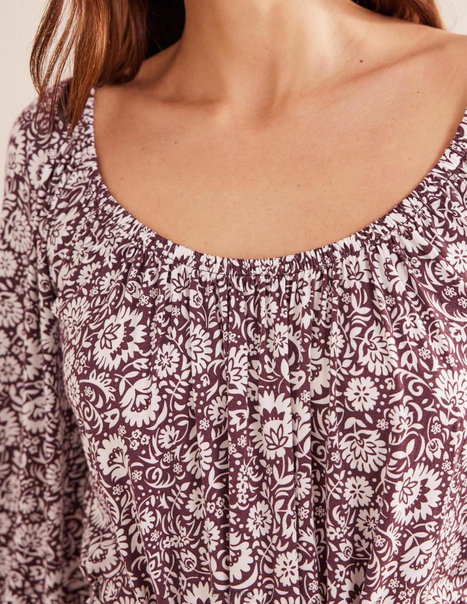 облекло Boden мини рокля от трико с много нива тъмно бордо и цъфтяща каскада Жени LL681420