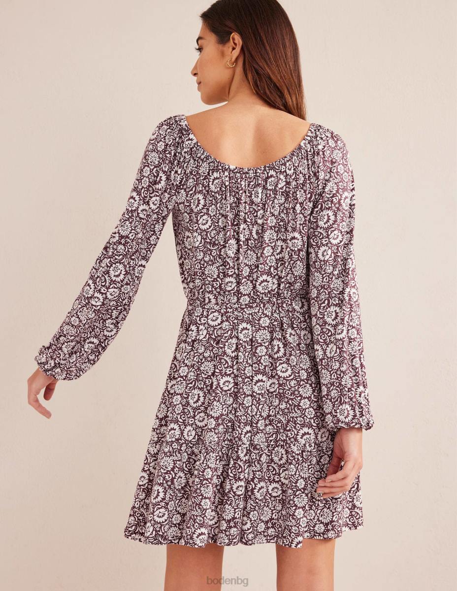 облекло Boden мини рокля от трико с много нива тъмно бордо и цъфтяща каскада Жени LL681420