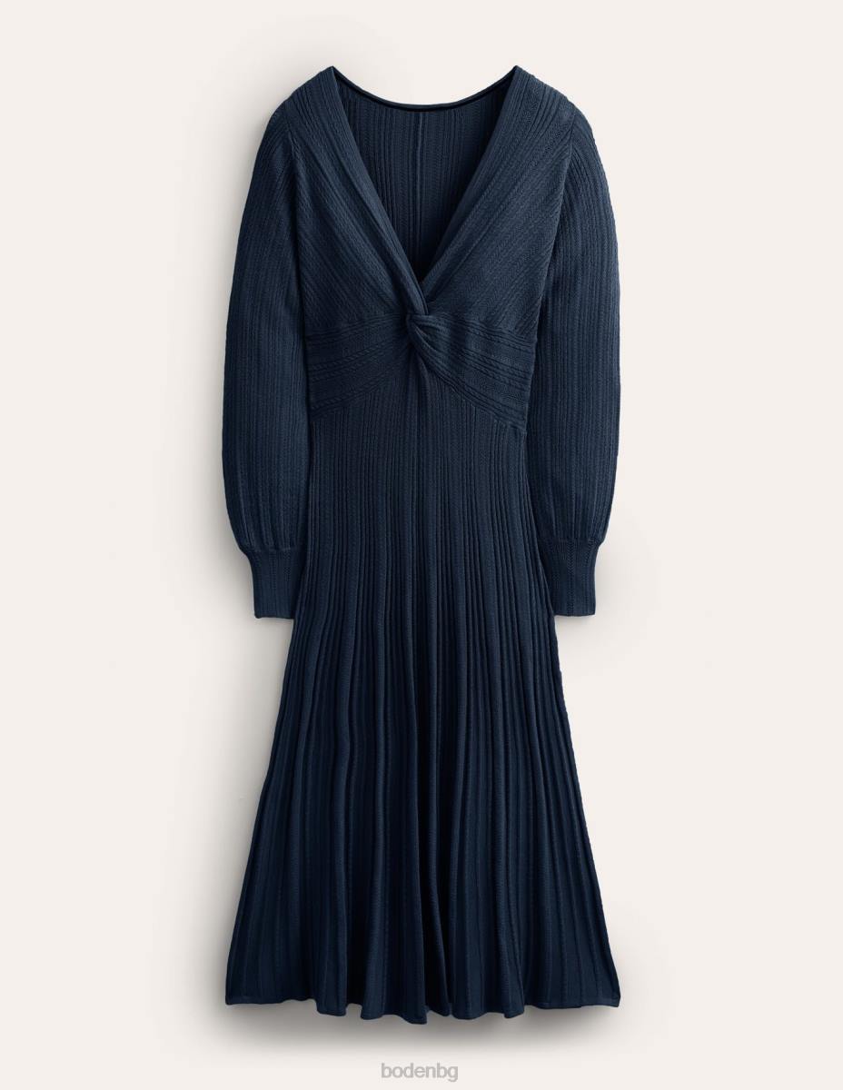 облекло Boden извита предна плетена миди рокля военноморски флот Жени LL681427